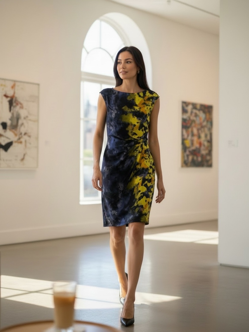 Suzy Chin for Maggy Boutique silk contemporary bold abstract print dress size 4